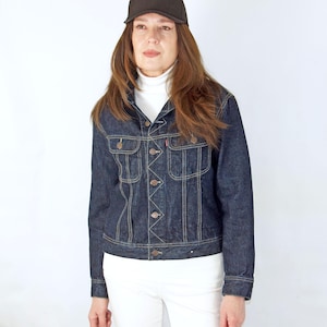 Dark blue jean jacket vintage cotton trucker jacket , casual streetwear denim jacket, marked size S