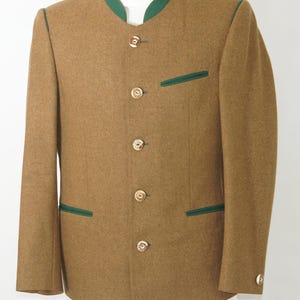 Vintage brown wool Tyrolean Oktoberfest Austrian jacket trench, marked size 54