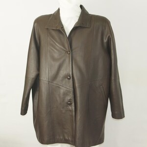 Blouson vintage en cuir souple marron pour femme, fermeture à bouton, taille XXL