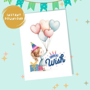 Carte d'anniversaire numérique fille | Jolie carte d'illustration pour fille, fille, soeur, nièce, petite-fille, ami | Carte imprimable
