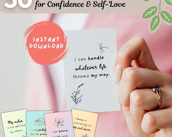 Tarjetas de Afirmación para Mujeres: 50 Frases Motivadoras de Amor Propio para Mujeres / Tarjetas Imprimibles
