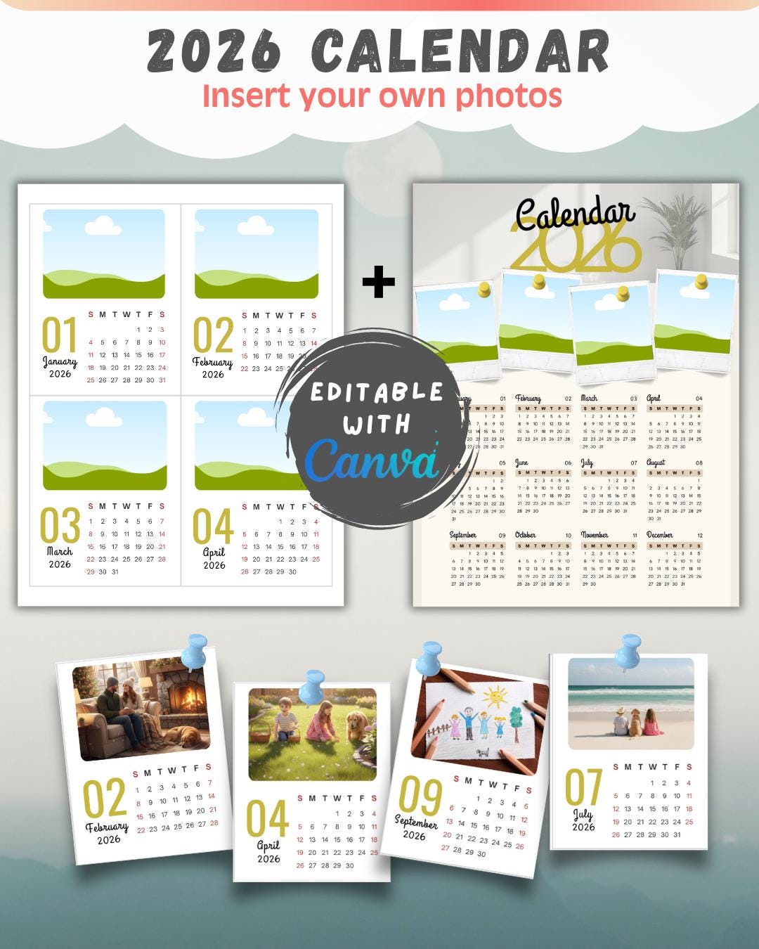 Personalized 2026 Photo Calendar Canva Template (digital Download ...