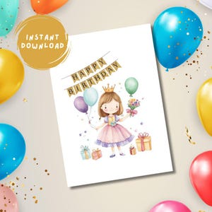 Digitale verjaardagskaart Little Princess | Leuke illustratiekaart voor meisje, dochter, zus, nichtje, kleindochter, vriendin | Afdrukbare kaart