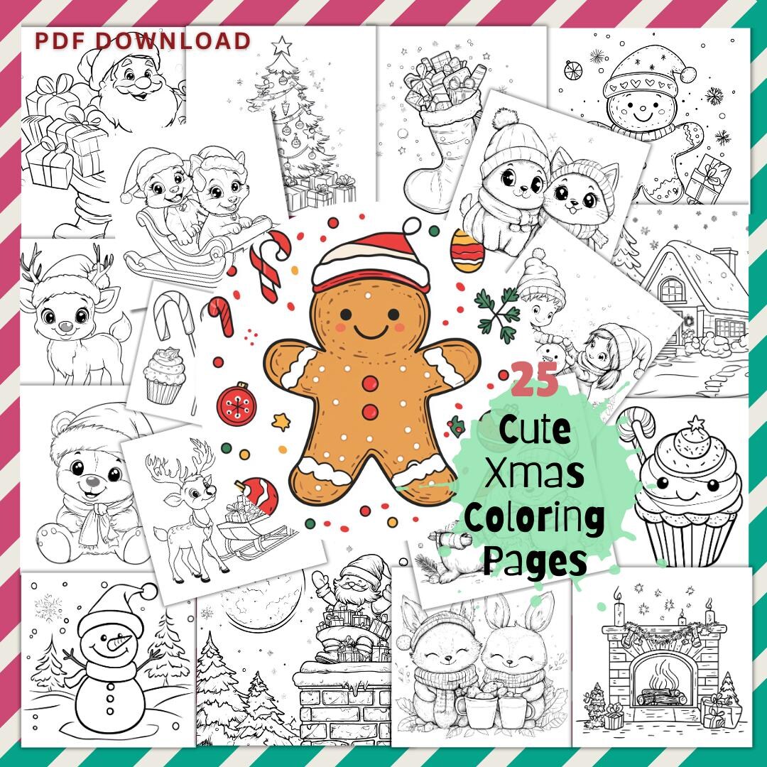 25 Simple Cute Christmas Coloring Pages for Kids Winter Xmas Fun Sheet ...