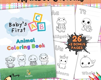 Páginas para colorear del alfabeto para niños pequeños: Diversión con animales / Primer libro del abecedario imprimible con hojas de trabajo para aprender vocabulario