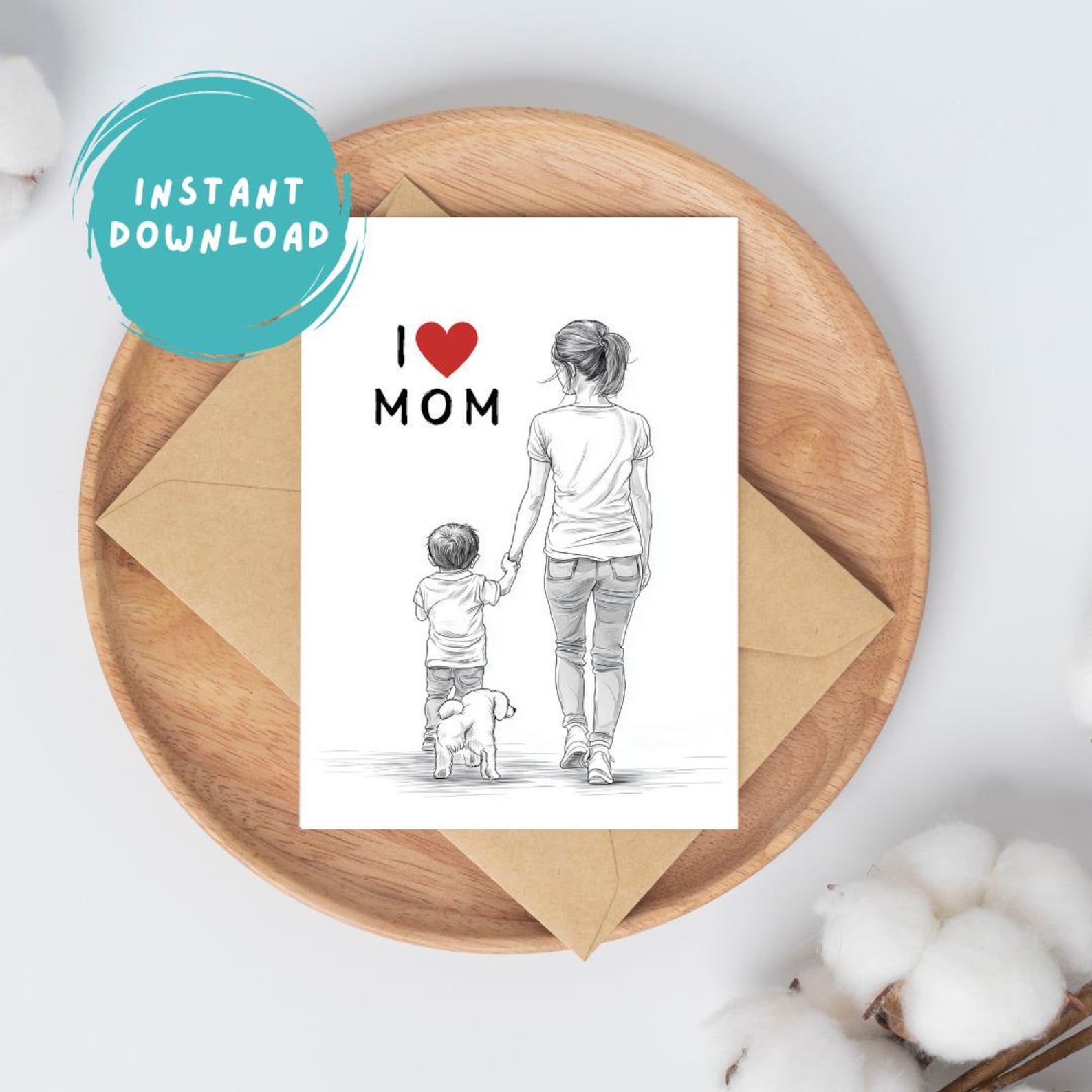 Printable Mom Birthday Card From Son | Minimalist Line Art Mother's Day