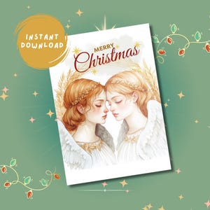 Digital Vintage Victorian Christmas Card | Blank Holiday Greeting | Victorian Angels Xmas Greeting Card | 5&quot;x7&quot; Printable Card