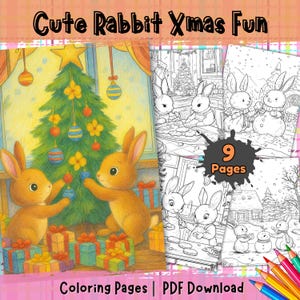 Christmas Coloring Pages | Rabbit Winter Xmas Sheets | Cozy Holiday Illustrations | Printable PDF