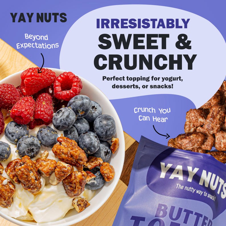 Yay Nuts Butter Toffee Cashews, Almonds, Peanuts & Pecans – 12 oz Each | Sweet Crunchy Nut Snacks | Gourmet Treats for Gifts, Office, School image 7