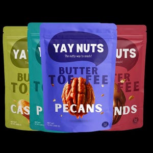 Yay Nuts バタートフィー カシューナッツ、アーモンド、ピーナッツ、ピーカンナッツ – 各12オンス | 甘くてサクサクのナッツスナック | ギフト、オフィス、学校に最適なグルメなお菓子