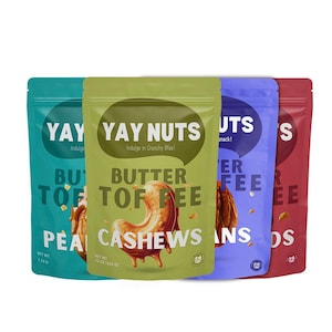 Yay Nuts Butter Toffee Cashews, Almonds, Peanuts & Pecans – 1 LB Each | Sweet Crunchy Nut Snacks | Gourmet Treats for Gifts, Office, School