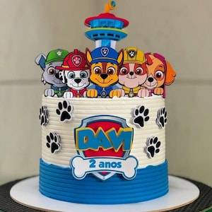 Decorazione per torta "Dog Rescue Team" - 13 pezzi - Nome ed età personalizzabili - Decorazione per compleanno - Festa per cuccioli - Tema zampe - Spedizione veloce - Cane