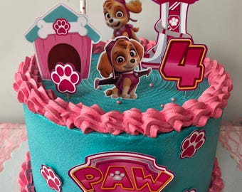 Adorno para tarta de equipo de rescate canino – 10 piezas – Nombre y edad personalizados – Decoración de cumpleaños – Fiesta de cachorros – Temática de patas – Envío rápido - Perro -