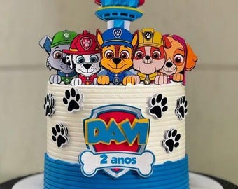 Adorno para tarta de equipo de rescate canino – 11 piezas – Nombre y edad personalizados – Decoración de cumpleaños – Fiesta de cachorros – Temática de patas – Envío rápido - Perro