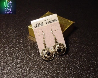 Silver Blackstone Ornate Cabochen Hook Earrings