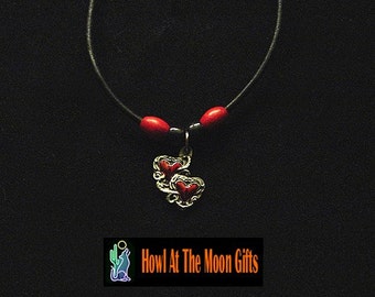 Pewter Two Hearts As One Pendant Necklace