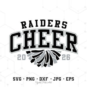 Raiders Cheer 2026 Svg Png, Cheerleader Svg, Raiders Cheerleading Svg, School Spirit Mascot, Cheer Mom Png, Raiders Sublimation Designs