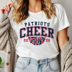 Patriots Cheer 2026 Svg Png, Cheerleader Svg, Patriots Cheerleading Svg, School Spirit Mascot, Cheer Mom Png, Patriots Sublimation Designs