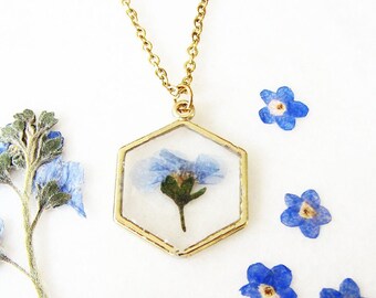 Pressed Flower Necklace, Forget Me Not Necklace, Gift For Loss, Miscarriage Necklace, Grief Gift, Resin Necklace