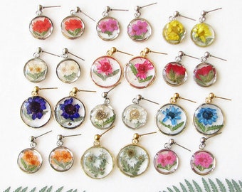 Pressed Flower Earrings, Resin Jewelry, Birth Month Flower