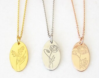 Birth Flower Necklace, Birth Necklace, Birthday Gift