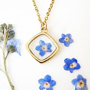 Charm Necklace, Tiny Forget Me Not Necklace, Resin Jewelry, Pressed Flower Necklace