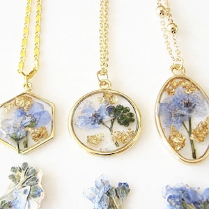 Forget Me Not Necklace, Pressed Flower Necklace, Handmade Jewelry, Resin Pendant Necklace