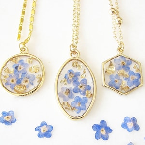 Forget Me Not Necklace, Handmade Jewelry, Resin Pendant Necklace, Pressed Flower Necklace
