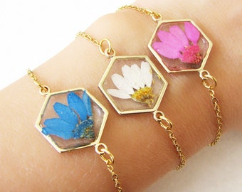 Dried Flower Bracelet, Resin Jewelry, Bridesmaid Gifts, Bracelets for Women