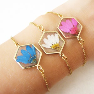 Dried Flower Bracelet, Resin Jewelry, Bridesmaid Gifts, Bracelets for Women