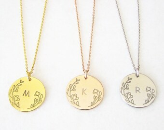 Flower Initial Necklace, Letter Necklace, Monogram Necklace, Personalized Gifts, Bridesmaid Jewelry, Flower Neckace