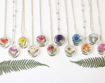 Pressed Flower Necklace, Birth Month Flower Necklace