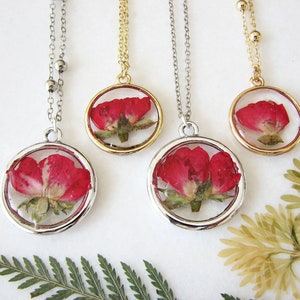 Red Rose Jewelry, Pressed Flower Necklace, Resin Pendant Necklace, Red Rose Necklace