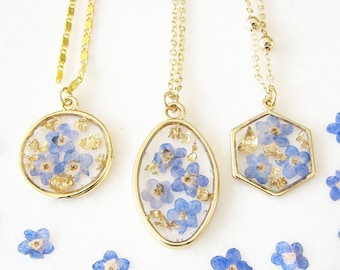 Forget Me Not Necklace, Pressed Flower Necklace, Real Flower Jewelry, Resin Necklace, Handmade Resin Jewelry, Gift For Loss