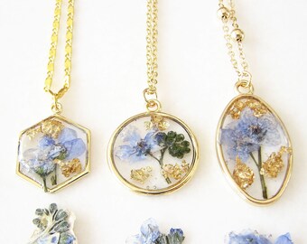 Forget Me Not Necklace, Pressed Flower Necklace, Real Flower Jewelry, Resin Necklace, Birthday Gift For Her