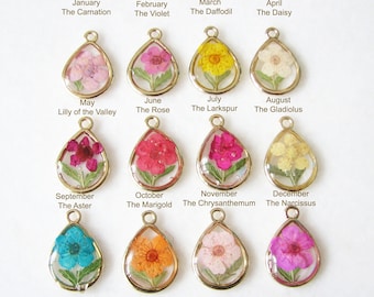 Birth Flower Necklace, Pressed Flower Necklace, Resin Pendant
