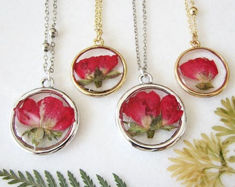 Red Rose Jewelry, Pressed Flower Necklace, Resin Pendant Necklace, Red Rose Necklace