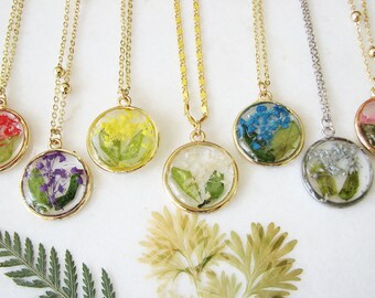 Birth Month Flower Necklace, Resin Jewelry, Pressed Flower Necklace