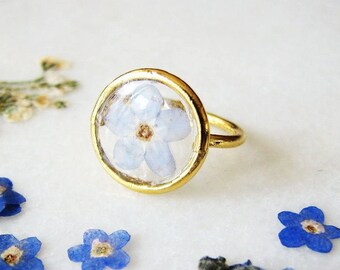 Adjustable Forget Me Not Ring, Real Flower Ring, Resin Ring, Pressed Flower Ring, Gift For Her