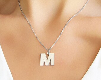 Initial Necklace, Sterling Silver Letter Necklace, Big Initial Necklace, Monogram Necklace, Bridesmaid Gift
