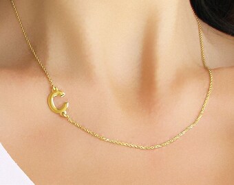 Letter Necklace, Sideways Initial Necklace, Monogram Necklace, Bridesmaid Gifts