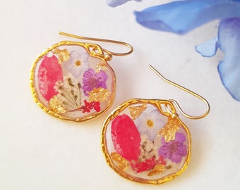 Real Pressed Flower Earrings, Resin Jewelry, Handmade Dangle Drop Earrings