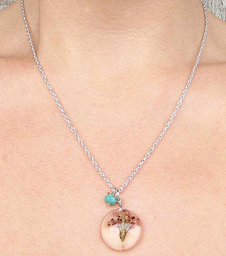 Real Flower Necklace Resin Jewelry Real Flower Jewelry Pressed Flower Necklace Heather Necklace Dried Flowers Gift For Her