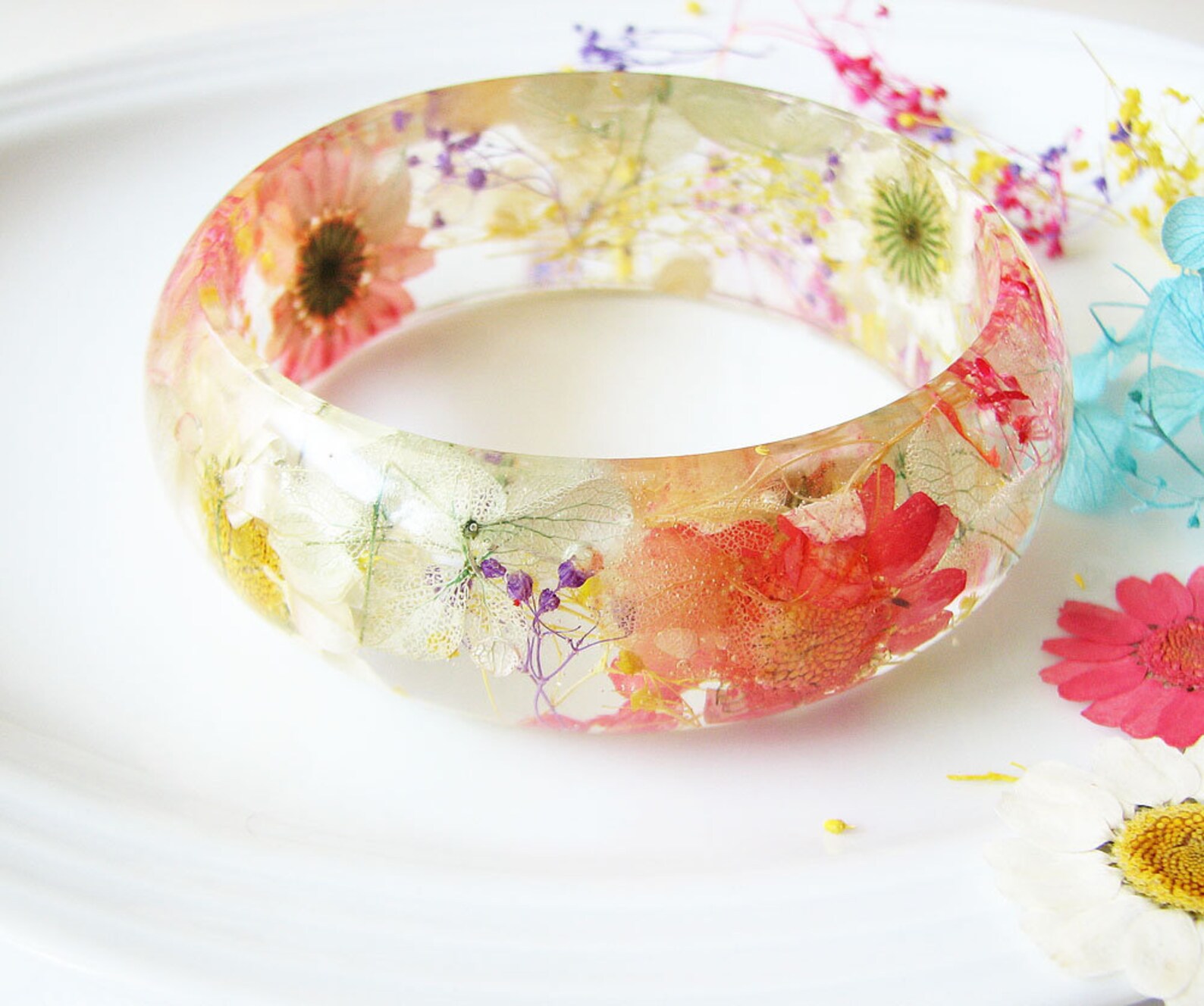 Real Flower Bracelet Resin Bracelet Bangle Bracelet Floral Etsy