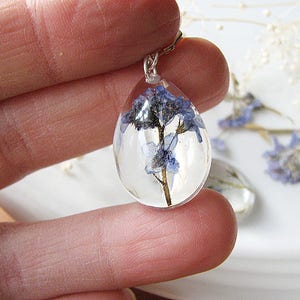 Resin Earrings, Handmade Pressed Flower Earrings, Dangle Earrings, Blue Forget Me Nots image 4