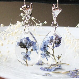 Resin Earrings, Handmade Pressed Flower Earrings, Dangle Earrings, Blue Forget Me Nots image 2