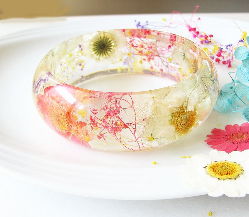 Real Flower Bracelet Resin Bracelet Bangle Bracelet Floral Etsy
