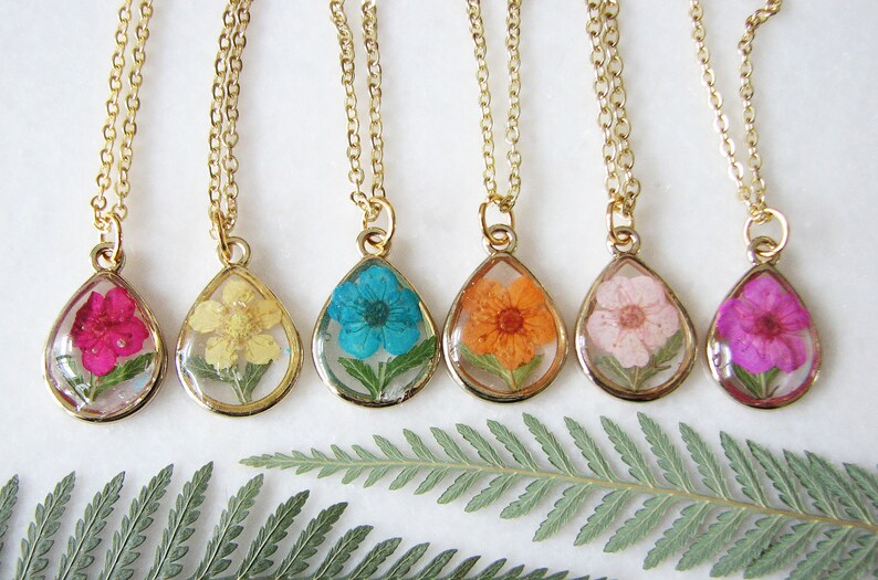 Birth Flower Necklace Pressed Flower Necklace Birth Month Etsy