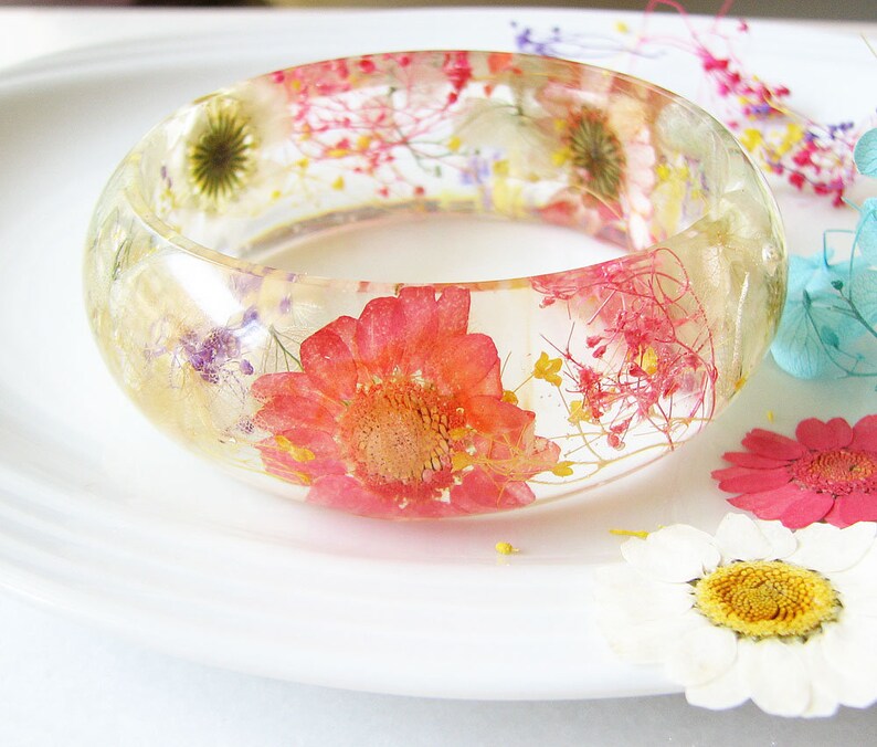 Real Flower Bracelet Resin Bracelet Bangle Bracelet Floral Etsy