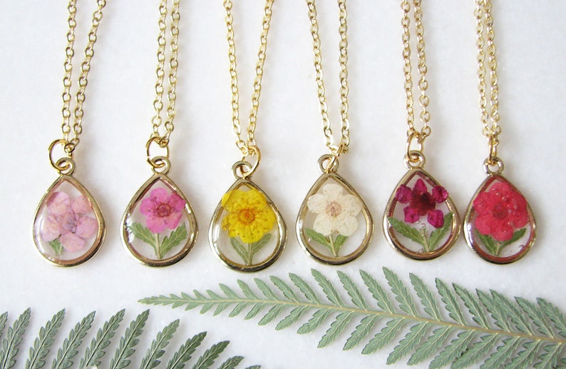 Birth Flower Necklace Pressed Flower Necklace Birth Month Etsy